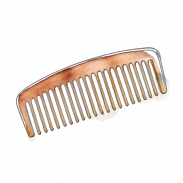 Step 2: a line and watercolor drawing of a comb