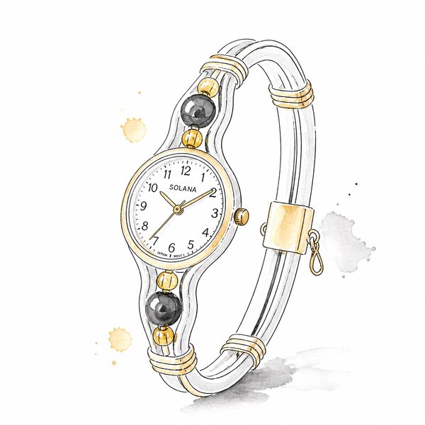 Step 2: a line and watercolor drawing of the watch